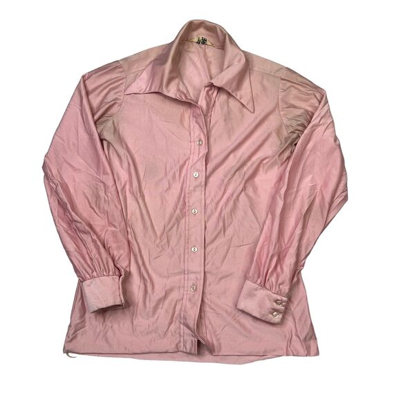 Vintage 70s Spread Collar Long Sleeve Button Up Blouse FLAW Pink Womens Medium - Picture 1 of 6